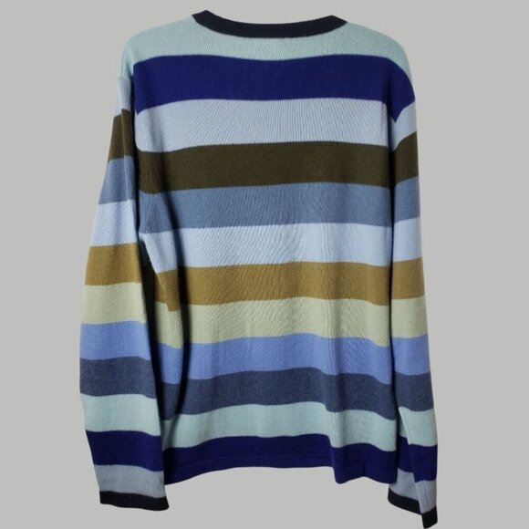 Qi Cashmere Pullover Striped Sweater Multicolor Blue Green & Brown XLarge - Picture 6 of 8